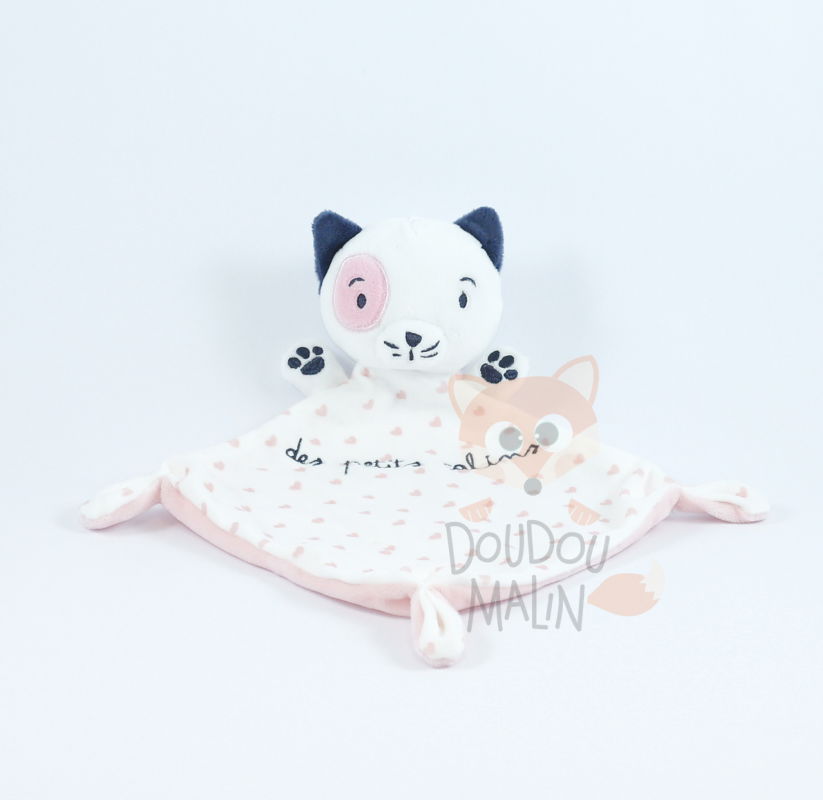  baby comforter cat pink white blue des petits calins 